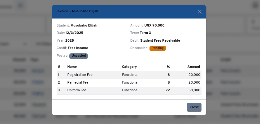 School Fees, Ledgers & Payments